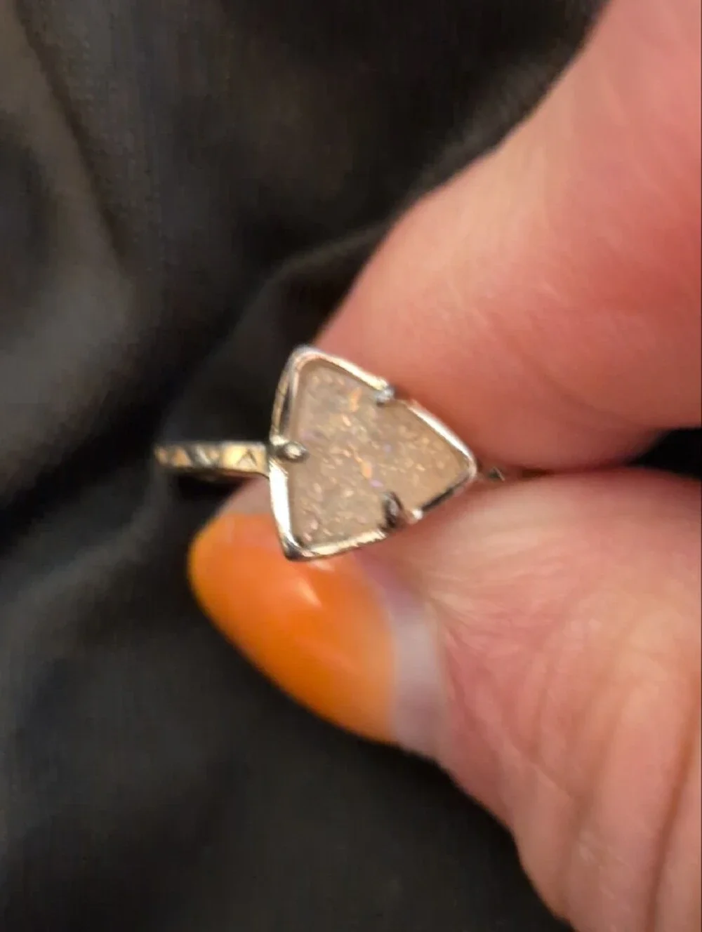 Kendra Scott Silver Triangle Druzy Ring with Sparkling Pale Stone